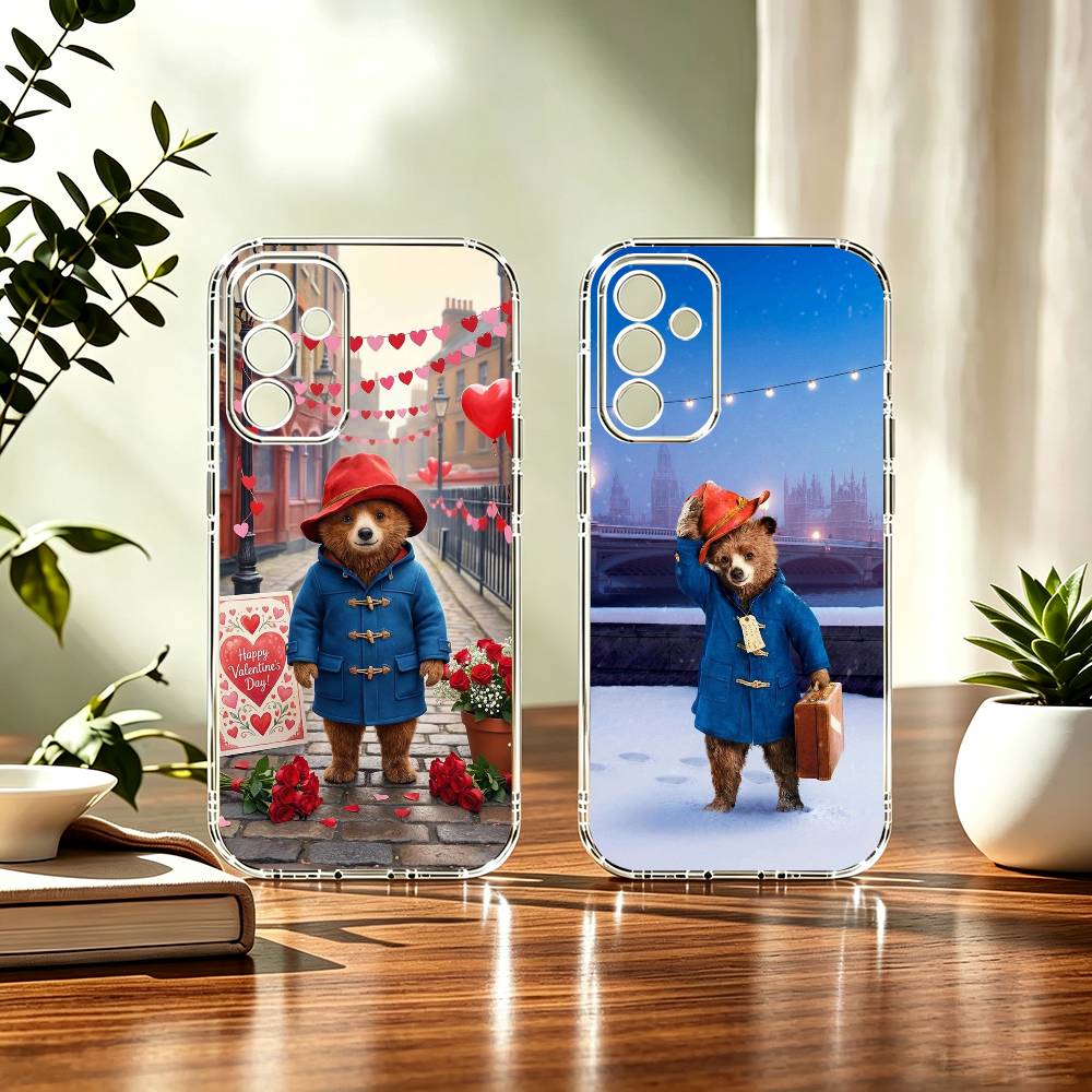 Phone Cases London - かわいいロンドンベアのデザインの、Samsung A71、A70、A52、A51、A40、A30、A20対応、透明TPU製のスタンド付きスマホケース。