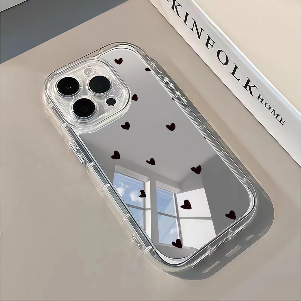 Phone Cases Xr Iphone - フレッシュでスイートなブラックラブハートミラー付きスマホケース iPhone 16 15 Pro Max